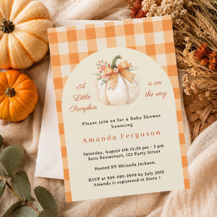 Pumpkin on the way fall orange plaid Baby Shower Invitation