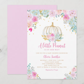 Pumpkin on the way Floral Pumpkin Girl Baby Shower Invitation