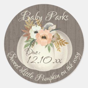 Pumpkin Orange and White Floral Classic Round Sticker