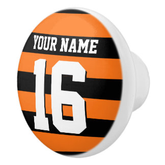 Pumpkin Orange Black Team Jersey Preppy Stripe Ceramic Knob
