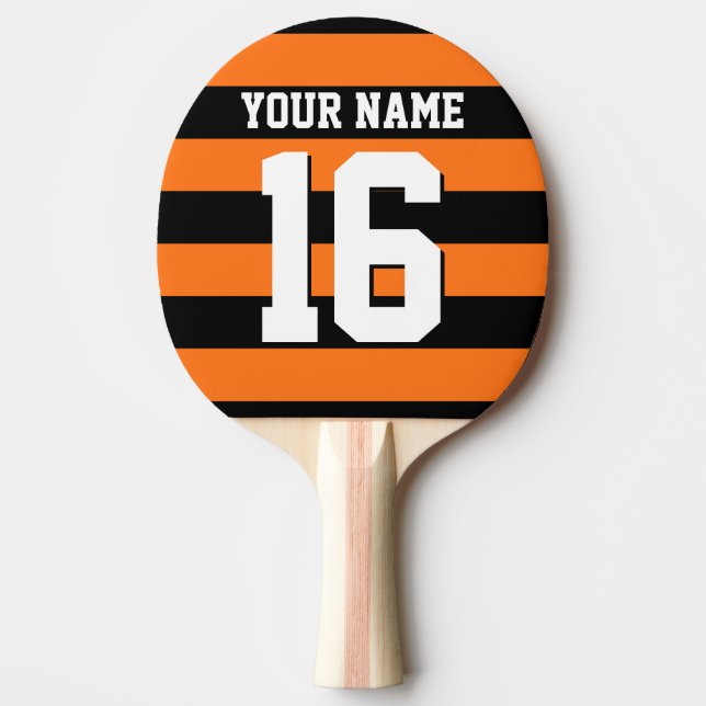 Pumpkin Orange Black Team Jersey Preppy Stripe Ping Pong Paddle (Front)