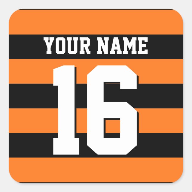 Pumpkin Orange Black Team Jersey Preppy Stripe Square Sticker (Front)