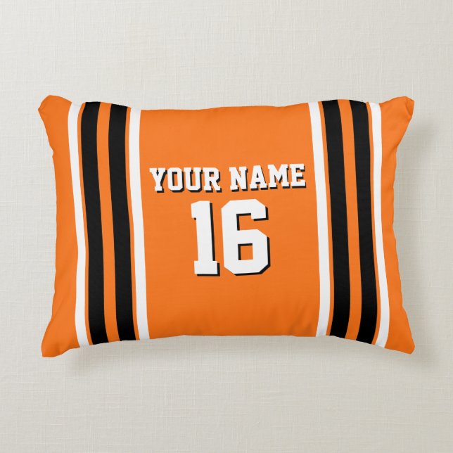 Pumpkin Orange Blk Team Jersey Custom Number Name Accent Pillow (Front)