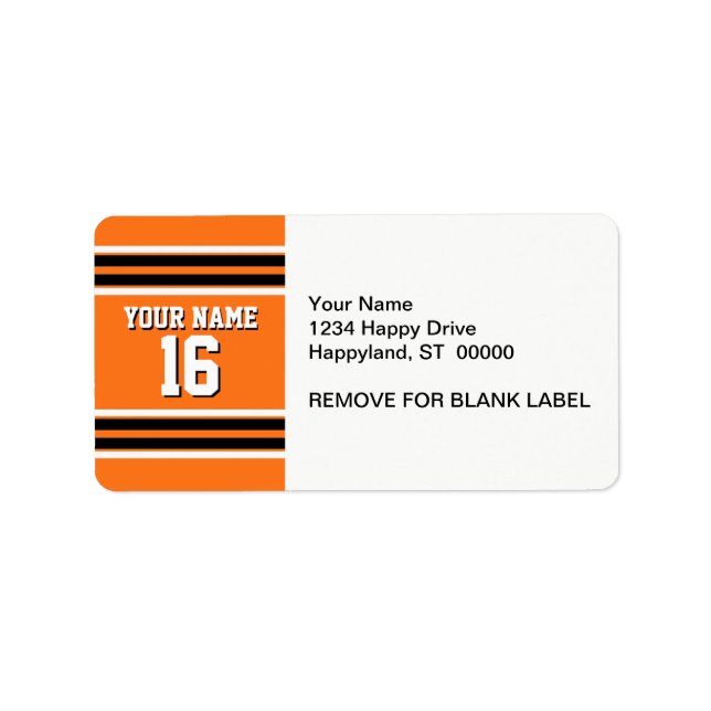 Pumpkin Orange Blk Team Jersey Custom Number Name Label (Front)
