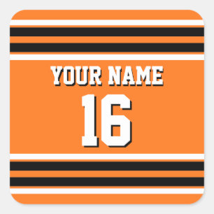 Pumpkin Orange Blk Team Jersey Custom Number Name Square Sticker
