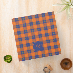 Pumpkin Orange Blue Tartan Plaid Monogrammed Binder