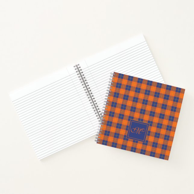 Pumpkin Orange Blue Tartan Plaid Monogrammed Notebook (Inside)