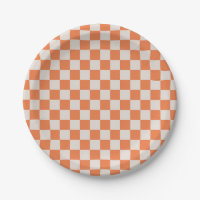 Pumpkin Orange & Bone Checkerboard Party Plate