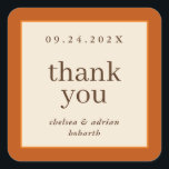 Pumpkin Orange Border Simple Fall Wedding Favour Square Sticker<br><div class="desc">Make a statement of understated elegance with this simple,  text-based autumn wedding favour thank you sticker label featuring a border of rich pumpkin and orange on ivory. Use the customization option to change the colours and fonts to suit your wedding theme.</div>