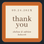 Pumpkin Orange Border Simple Fall Wedding Favour Square Sticker<br><div class="desc">Make a statement of understated elegance with this simple,  text-based autumn wedding favour thank you sticker label featuring a border of rich pumpkin and orange on ivory. Use the customization option to change the colours and fonts to suit your wedding theme.</div>