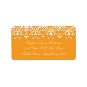 Pumpkin Orange Damask Lace Return Address Label