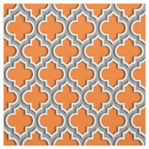 Pumpkin Orange, Dark Grey Moroccan Quatrefoil #5DS Fabric