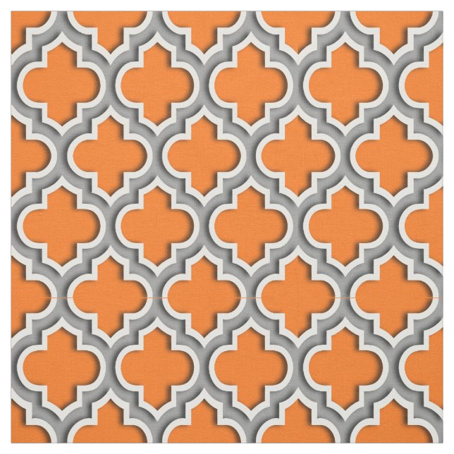Pumpkin Orange, Dark Grey Moroccan Quatrefoil #5DS Fabric (Swatch)