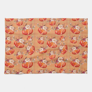 Pumpkin orange fall floral buffalo check autumn kitchen towel
