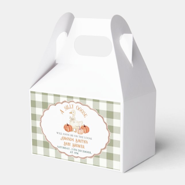 Pumpkin Orange Gingham  Silly Goose Baby Shower  Favor Box (Front Side)