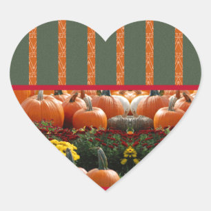 Pumpkin orange green Thanksgiving Autumn Harvest Heart Sticker