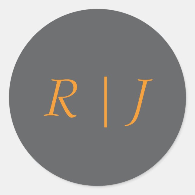 Pumpkin Orange Grey Monograms Fall Autumn Wedding Classic Round Sticker (Front)