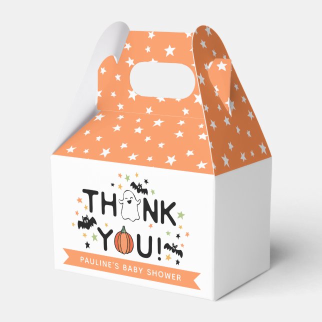 Pumpkin Orange Halloween Baby Shower Thank You Favor Box (Front Side)