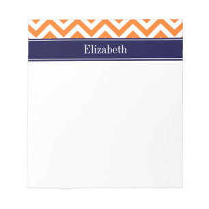 Pumpkin Orange Lg Chevron Navy Name Monogram Notepad