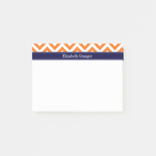 Pumpkin Orange Lg Chevron Navy Name Monogram Post-it Notes