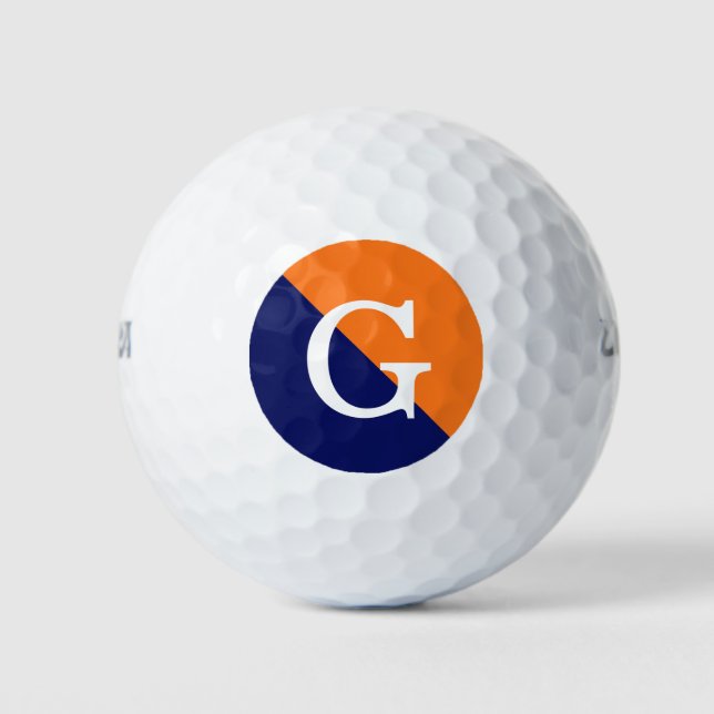 Pumpkin Orange Navy Blue 2 Tone Diag Init Monogram Golf Balls (Front)