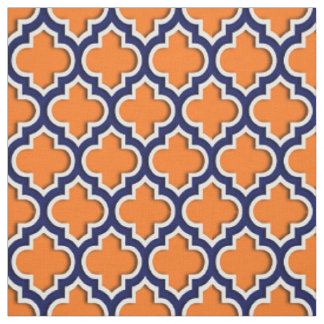 Pumpkin Orange, Navy Blue Moroccan Quatrefoil #5DS Fabric