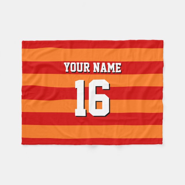 Pumpkin Orange Red Team Jersey Preppy Stripe Fleece Blanket (Front (Horizontal))