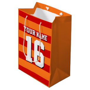 Pumpkin Orange Red Team Jersey Preppy Stripe Medium Gift Bag