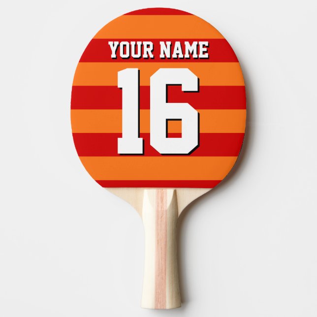 Pumpkin Orange Red Team Jersey Preppy Stripe Ping Pong Paddle (Front)