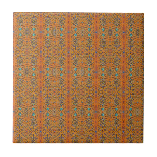 Pumpkin orange turquoise geometric decor kitty  tile (Front)