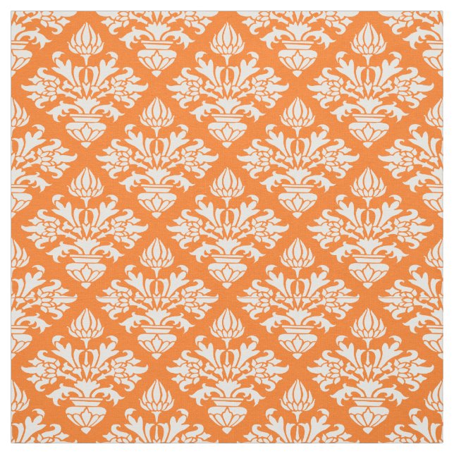 Pumpkin Orange, White Damask Pattern #3 Size6 Fabric (Swatch)