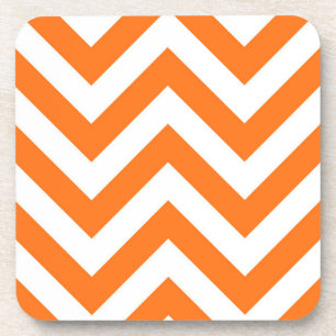 Pumpkin Orange, White Large Chevron ZigZag Pattern Coaster