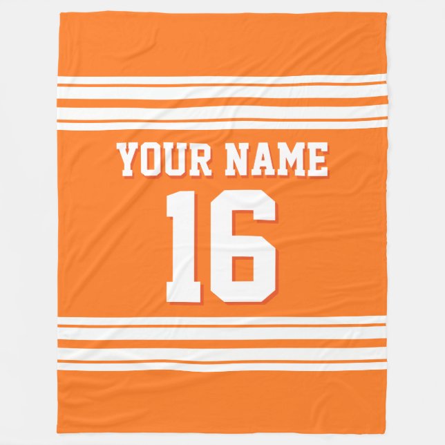 Pumpkin Orange White Sports Jersey Fleece Blanket (Front)