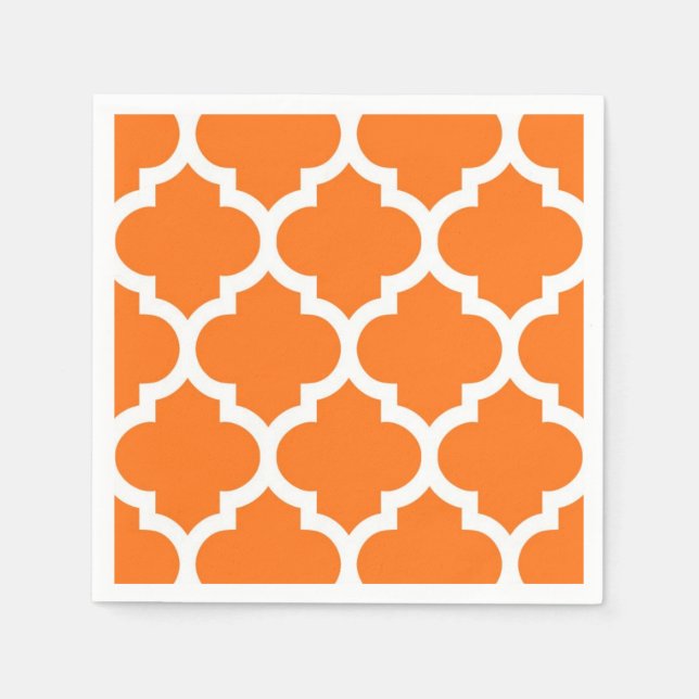 Pumpkin Orange Wht Moroccan Quatrefoil Pattern #5 Napkin (Front)