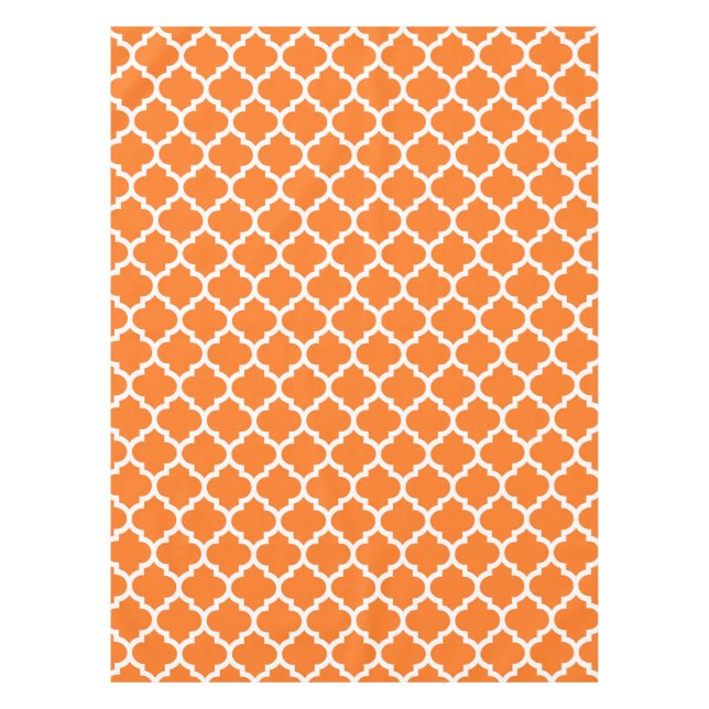 Pumpkin Orange Wht Moroccan Quatrefoil Pattern #5 Tablecloth (Front)