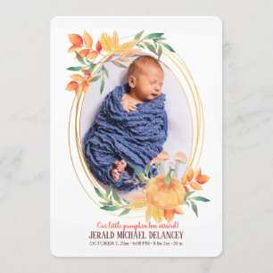 Pumpkin Oval Photo Birth Announcement