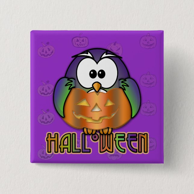 pumpkin owl 2 inch square button (Front)