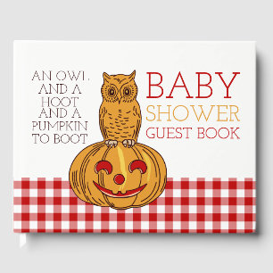 Pumpkin Owl & Gingham Baby Shower Guest Book