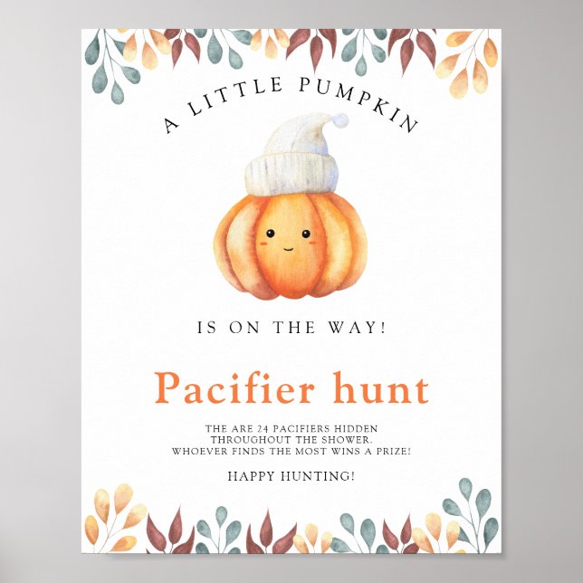 Pumpkin pacifier hunt baby shower game poster (Front)
