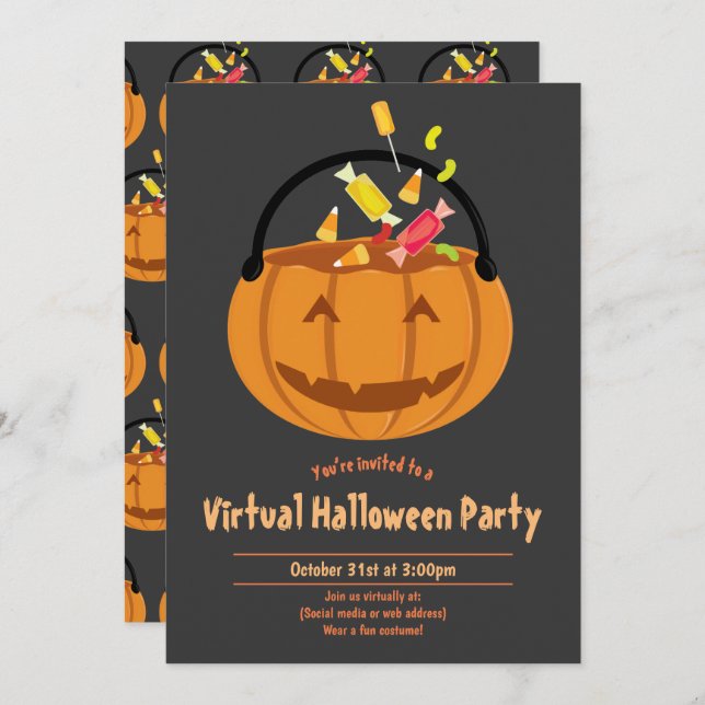 Pumpkin Pail Candy Virtual Halloween Party Invitation (Front/Back)