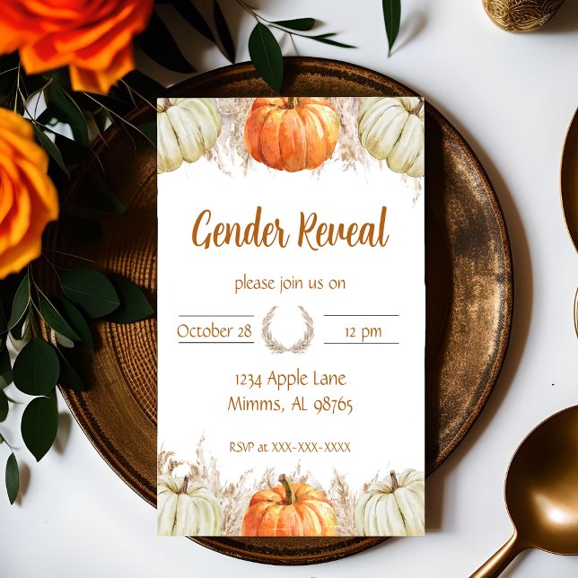 Pumpkin Pampas Gender Reveal Invitation (Creator Uploaded)