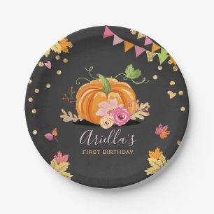 Pumpkin Paper Plates Pink Gold Birthday Autumn