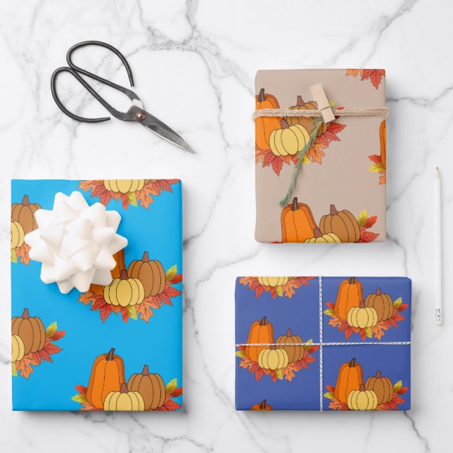 Pumpkin Papers Wrapping Paper Flat Sheet Set of 3 (Front)