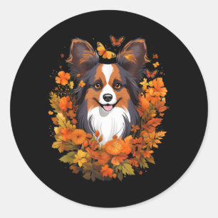 Pumpkin Papillon Dog Halloween Thanksgiving Classic Round Sticker
