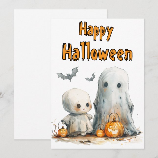 Pumpkin Parade — A Whimsical Halloween Duo Holiday Card (Front/Back)