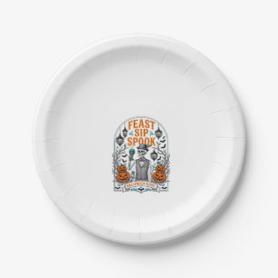 Pumpkin Party Skeleton Halloween Feast Sip Spook Paper Plate