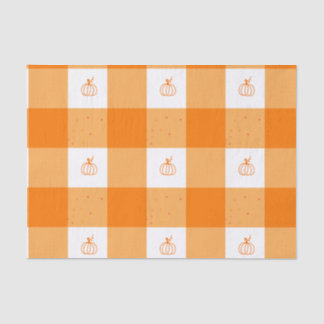 Pumpkin party thank you notes with orange gingham tissue paper