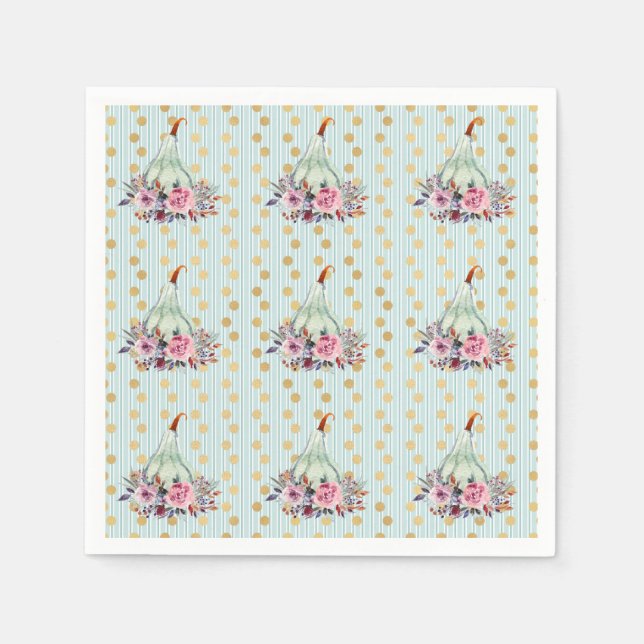 Pumpkin pastel elegant fall floral  teal gold pink napkin (Front)