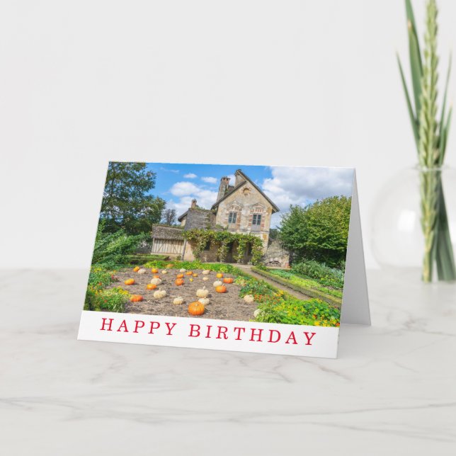Pumpkin patch and farm building birthday card (Front)