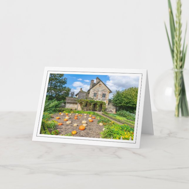 Pumpkin patch and farm building greeting card (Front)